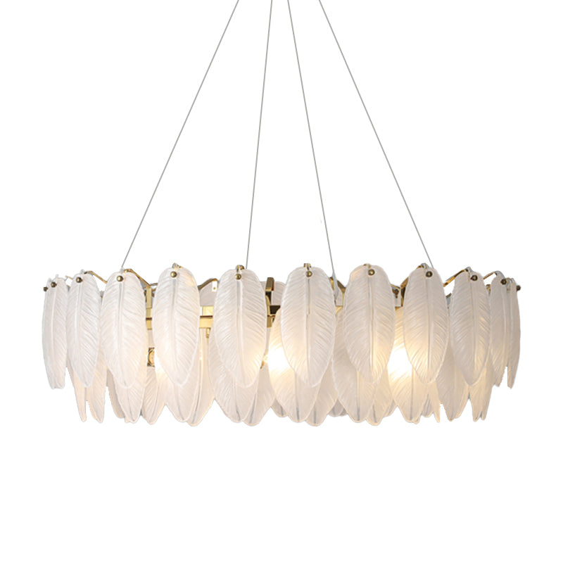 Gold Modern Metal Ceiling Lamp Feather Shape Island Light with Glass Shade for Living Room