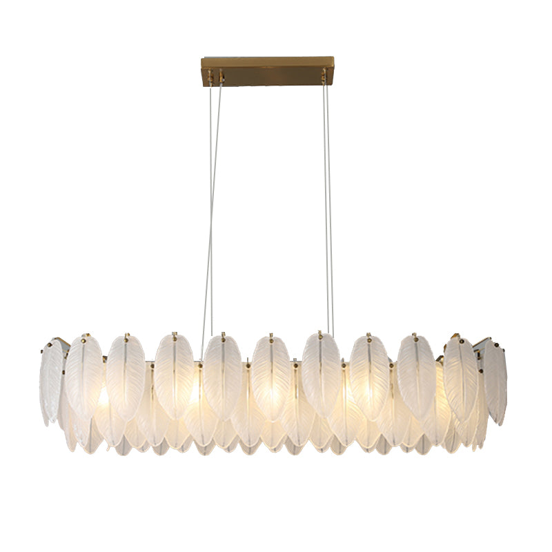 Gold Modern Metal Ceiling Lamp Feather Shape Island Light with Glass Shade for Living Room
