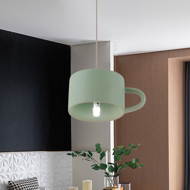 Modern Nordic Cup Shape Hanging Lighting Ceramics 1 Light Restaurant LED Pendant Lamp in Green