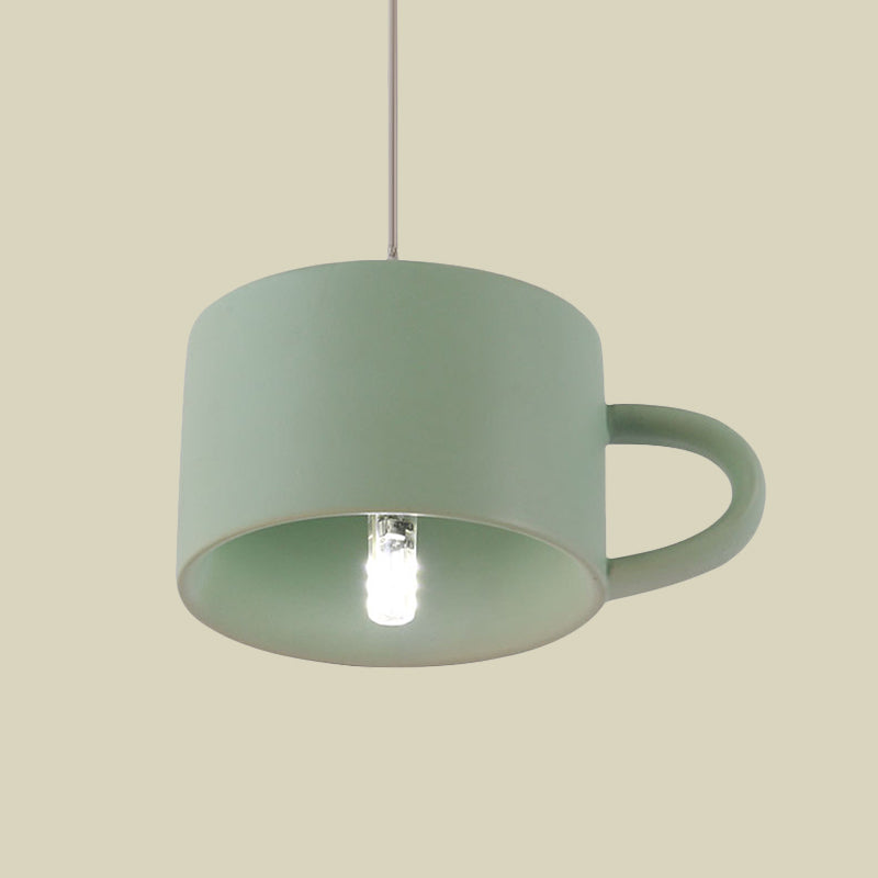 Modern Nordic Cup Shape Hanging Lighting Ceramics 1 Light Restaurant LED Pendant Lamp in Green