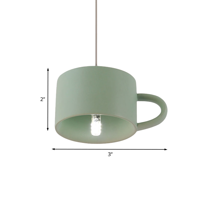 Modern Nordic Cup Shape Hanging Lighting Ceramics 1 Light Restaurant LED Pendant Lamp in Green