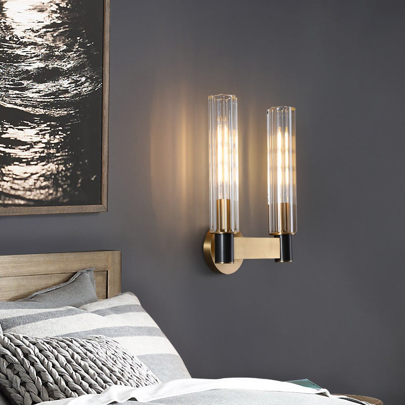Crystal Cylinder Shape Wall Sconce Modern Style Multi Lights Wall Light Sconce in Brass