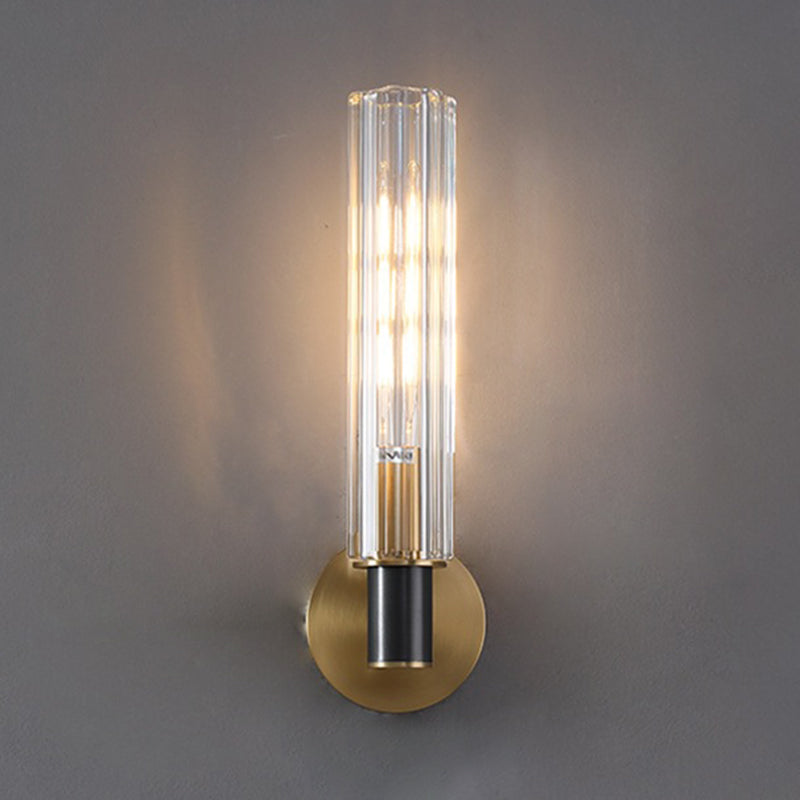 Crystal Cylinder Shape Wall Sconce Modern Style Multi Lights Wall Light Sconce in Brass