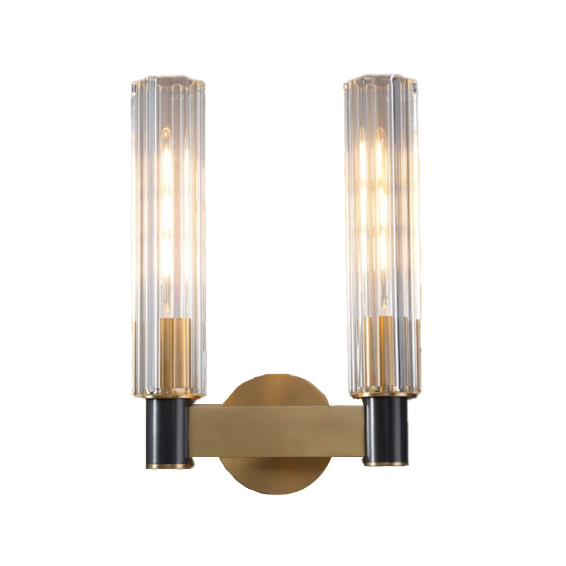 Crystal Cylinder Shape Wall Sconce Modern Style Multi Lights Wall Light Sconce in Brass