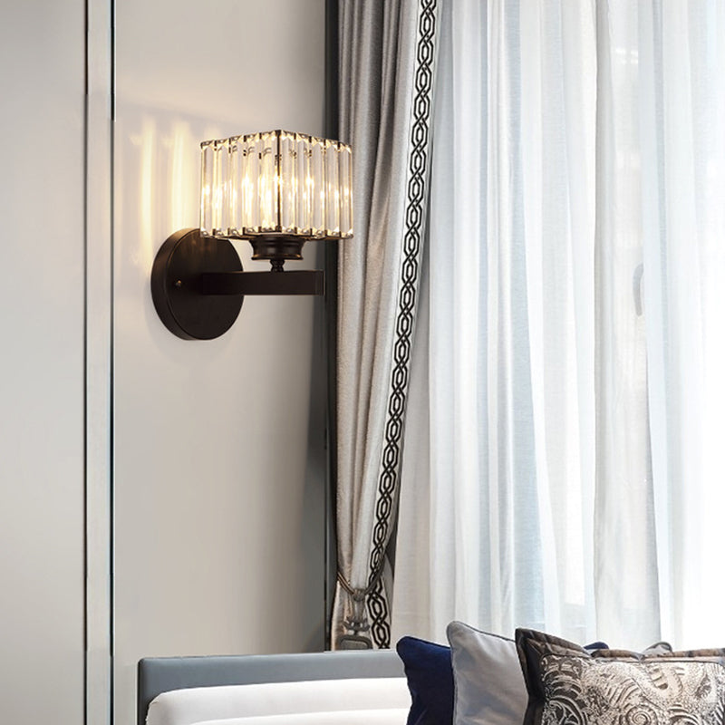 Crystal Geometric Shape Wall Sconce Modern Style 1 Light Wall Light Sconce in Black