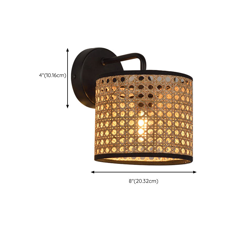 Rattan Cylinder Shape Wall Sconce Modern Style 1 Light Wall Light Sconce in Black