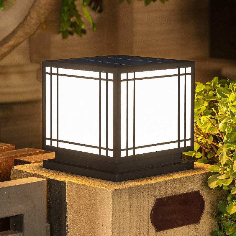 Modern Black Solar Pillar Lamp Waterproof Outdoor Light for Garden