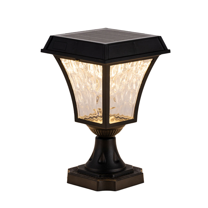 LED Black Pillar Lamp Waterproof Outdoor Light with Glass Shade for Garden