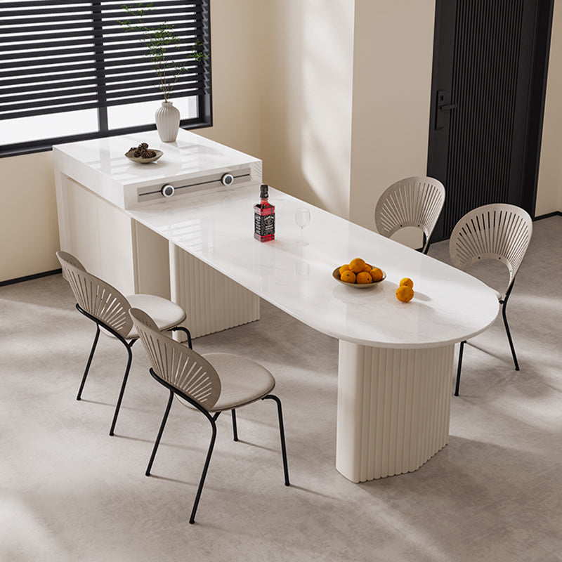 Contemporary Free Form Dining Table for Home White Dinette Table with Double Pedestal