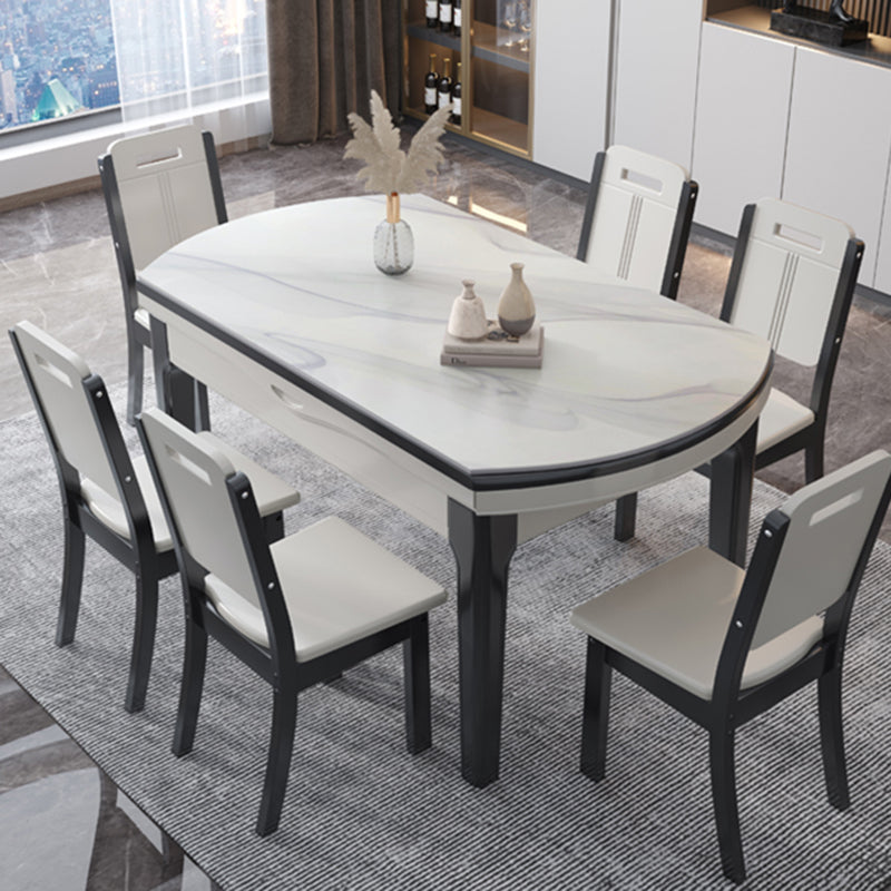 Glossy White Dining Table Set 1/7 Pieces Dinette Set with Chairs