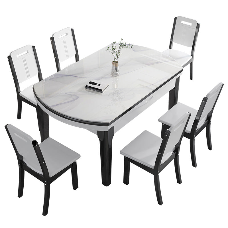 Glossy White Dining Table Set 1/7 Pieces Dinette Set with Chairs