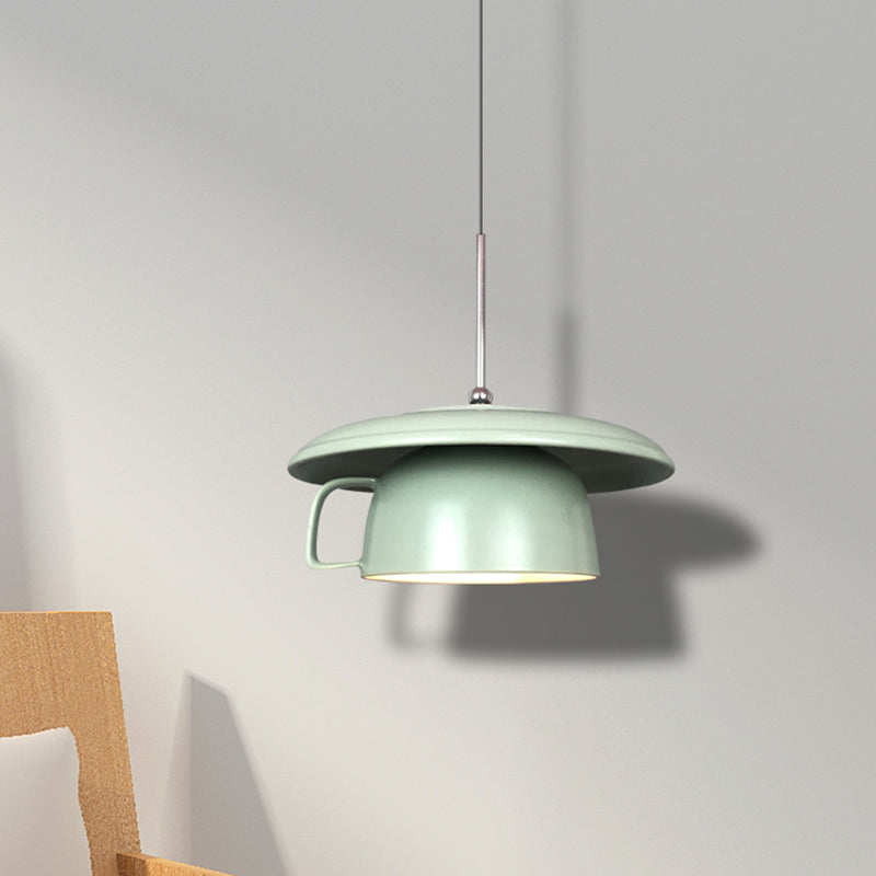 Green Finish Coffee Gup Pending Lightture Macaron 1-Head Ceramics LED Plafond Plafond