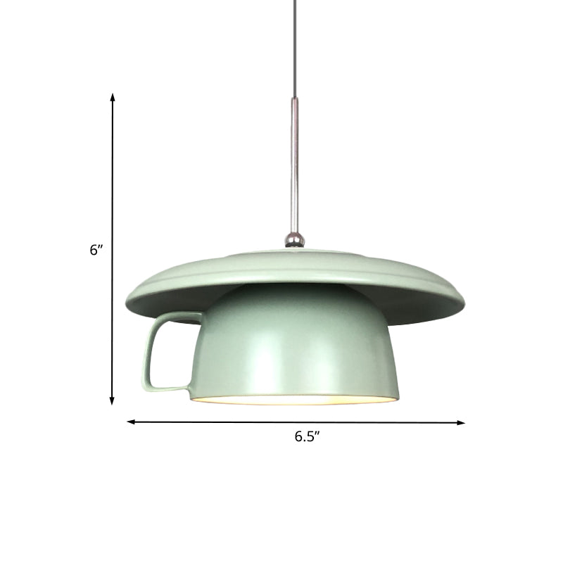 Green Finish Coffee Gup Pending Lightture Macaron 1-Head Ceramics LED Plafond Plafond