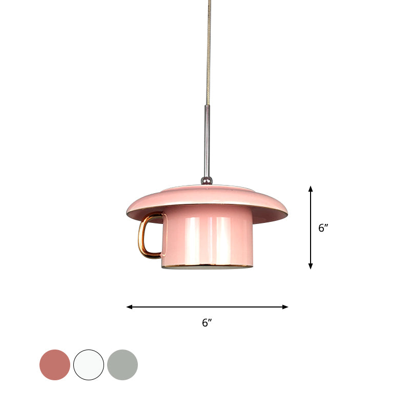 Macaron Coffee-Cup-vorm Down Lighting Ceramics 1 Bulb woonkamer LED-suspensielamp in wit/roze/grijs