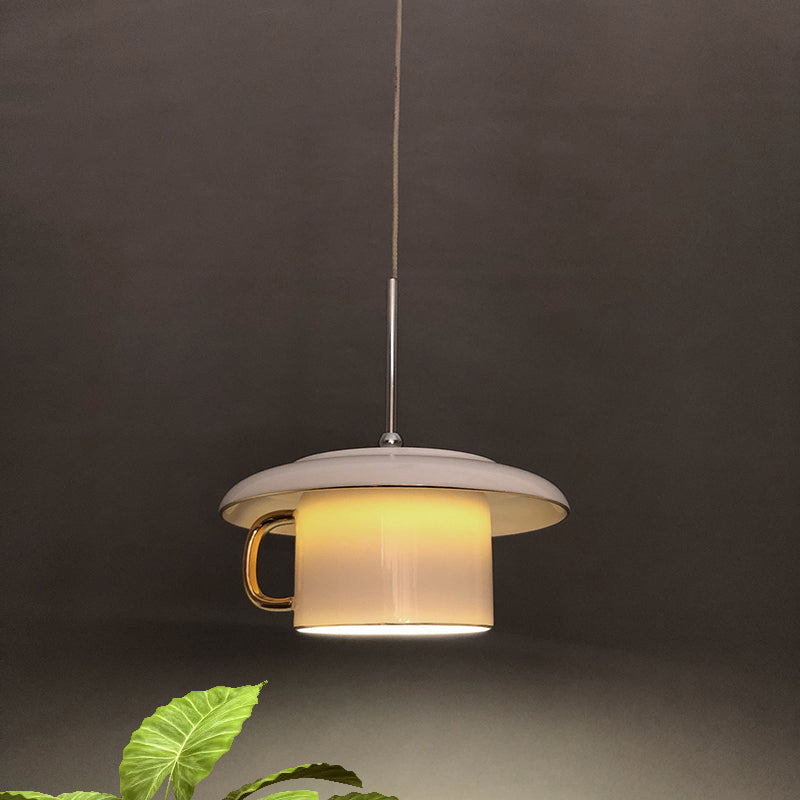 Macaron Coffee-Cup-vorm Down Lighting Ceramics 1 Bulb woonkamer LED-suspensielamp in wit/roze/grijs