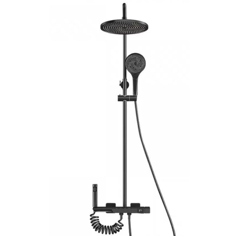 Modern Shower System with Dual Shower Head in Black/White/Gray
