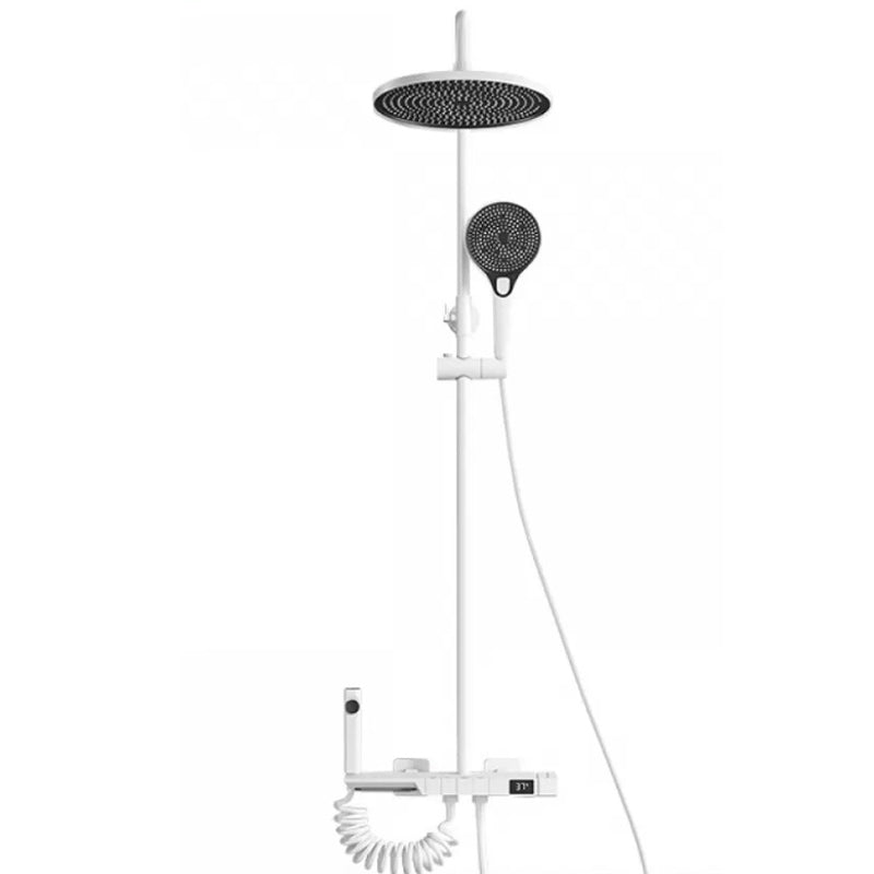 Modern Shower System with Dual Shower Head in Black/White/Gray