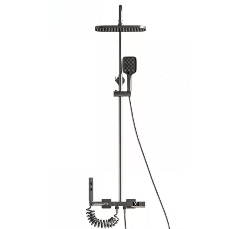 Modern Shower System with Dual Shower Head in Black/White/Gray