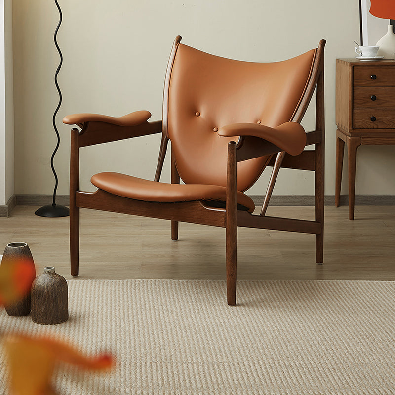 Square Arms Side Chair Genuine Leather Lounge Chair for Living Room