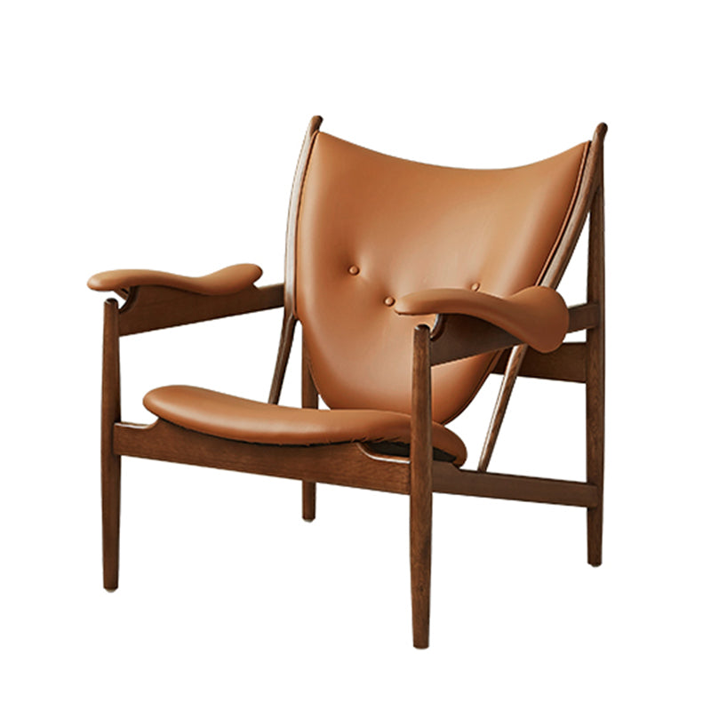Square Arms Side Chair Genuine Leather Lounge Chair for Living Room