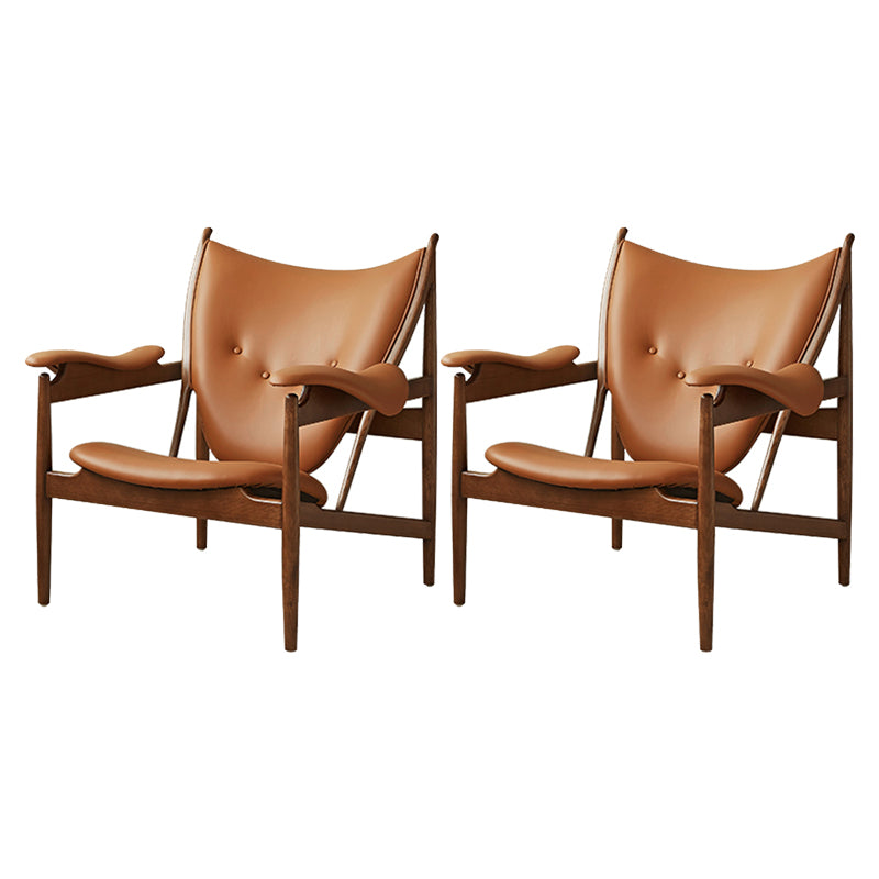 Square Arms Side Chair Genuine Leather Lounge Chair for Living Room