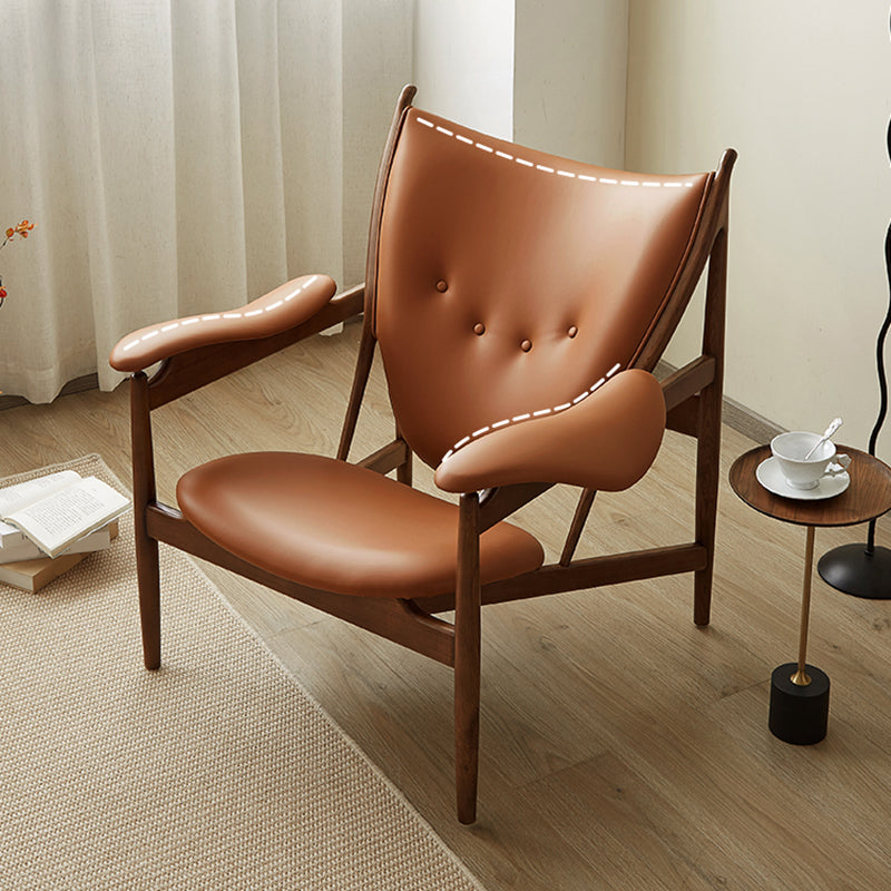 Square Arms Side Chair Genuine Leather Lounge Chair for Living Room