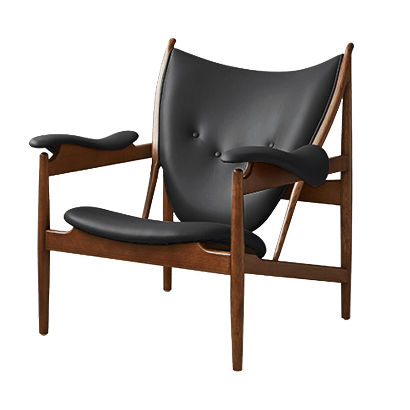 Square Arms Side Chair Genuine Leather Lounge Chair for Living Room
