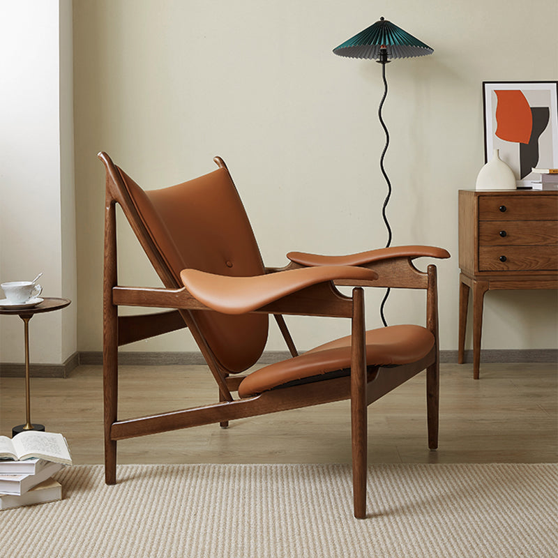Square Arms Side Chair Genuine Leather Lounge Chair for Living Room