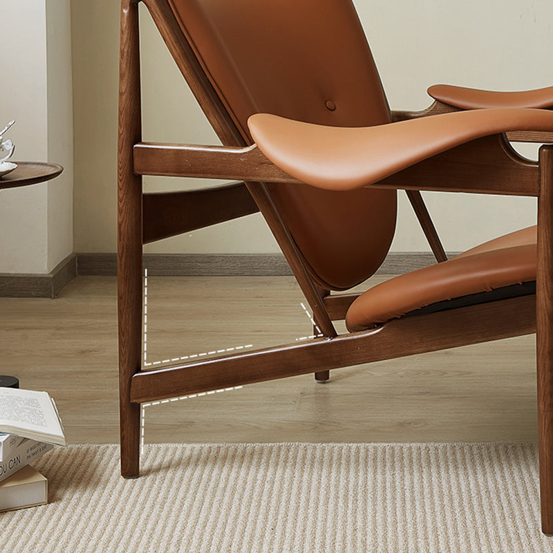 Square Arms Side Chair Genuine Leather Lounge Chair for Living Room