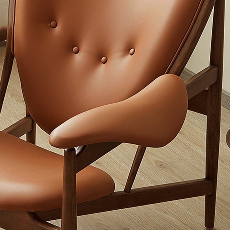 Square Arms Side Chair Genuine Leather Lounge Chair for Living Room