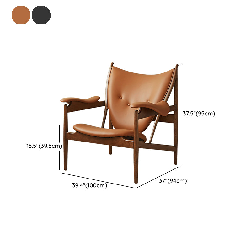 Square Arms Side Chair Genuine Leather Lounge Chair for Living Room