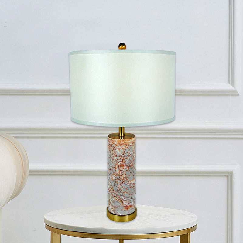 Tissu tambour table lumière moderne 1 tête lampe de nuit blanche avec tube Agate Base de marbre rouge
