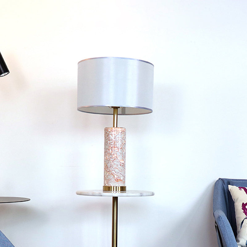 Tissu tambour table lumière moderne 1 tête lampe de nuit blanche avec tube Agate Base de marbre rouge