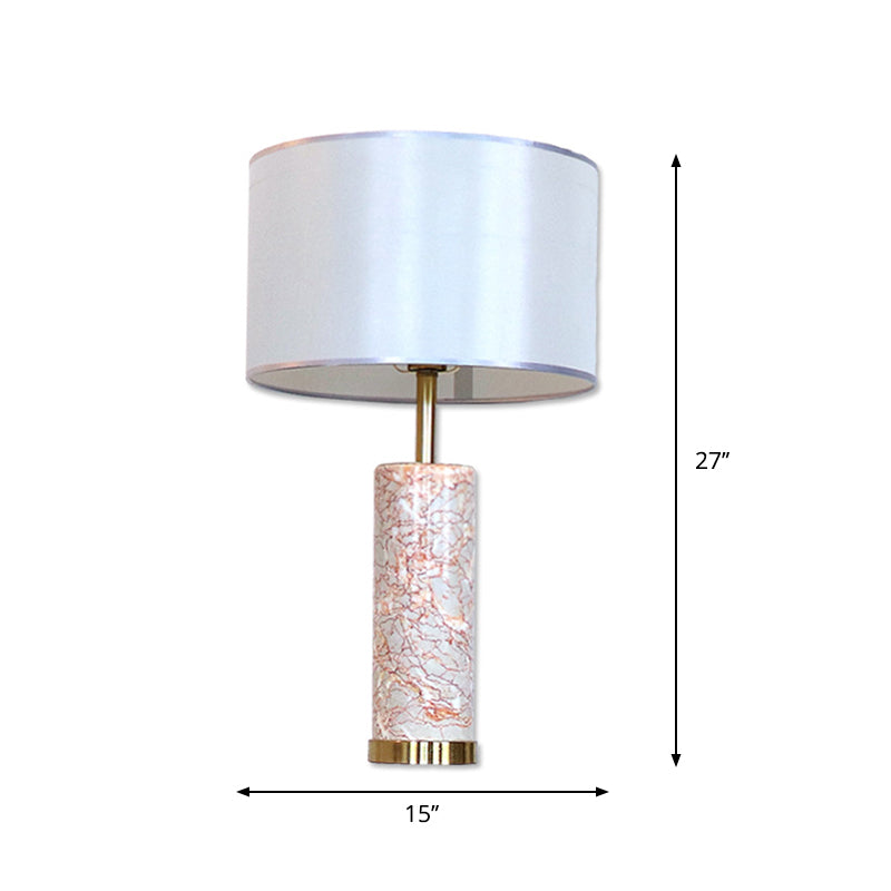Tissu tambour table lumière moderne 1 tête lampe de nuit blanche avec tube Agate Base de marbre rouge