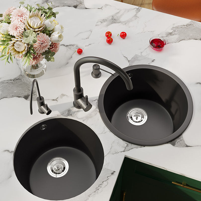 Quartz Kitchen Sink Undermount Round Shape Kitchen Bar Sink with Basket Strainer
