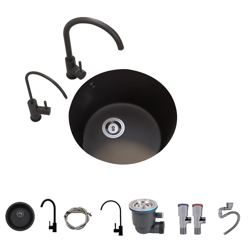 Quartz Kitchen Sink Undermount Round Shape Kitchen Bar Sink with Basket Strainer