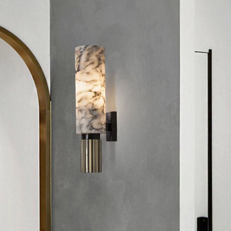 Cylinder Coffee House Wall Sconce Light Dolomite 1 Light Modernist Wall Mount Lamp in Black