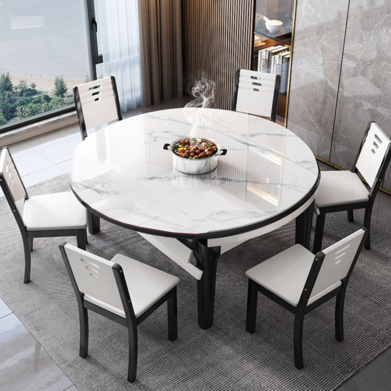 White Foldable Dining Table Set 1/7 Pcs Stone Dinette Set for Dining Room