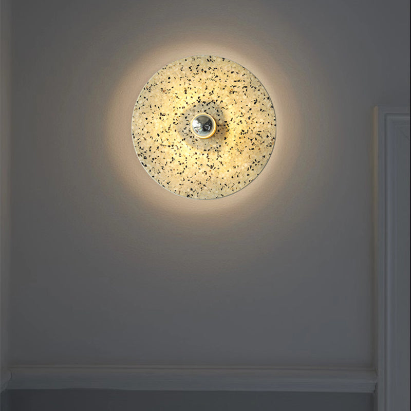 Terrazzo Plate Wall Mount Light Designer Style 1-Bulb Beige/Lake Blue Wall Lamp Sconce for Corridor
