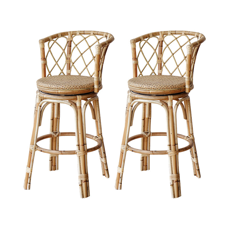 Indoor Solid Wood Bar Stool Modern Rattan Bar Stool with Footrest