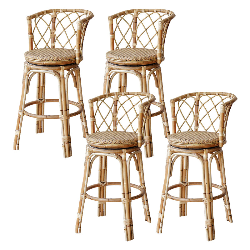 Indoor Solid Wood Bar Stool Modern Rattan Bar Stool with Footrest