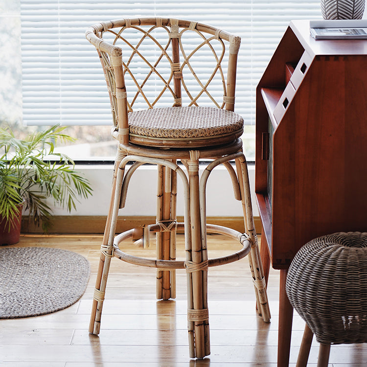 Indoor Solid Wood Bar Stool Modern Rattan Bar Stool with Footrest