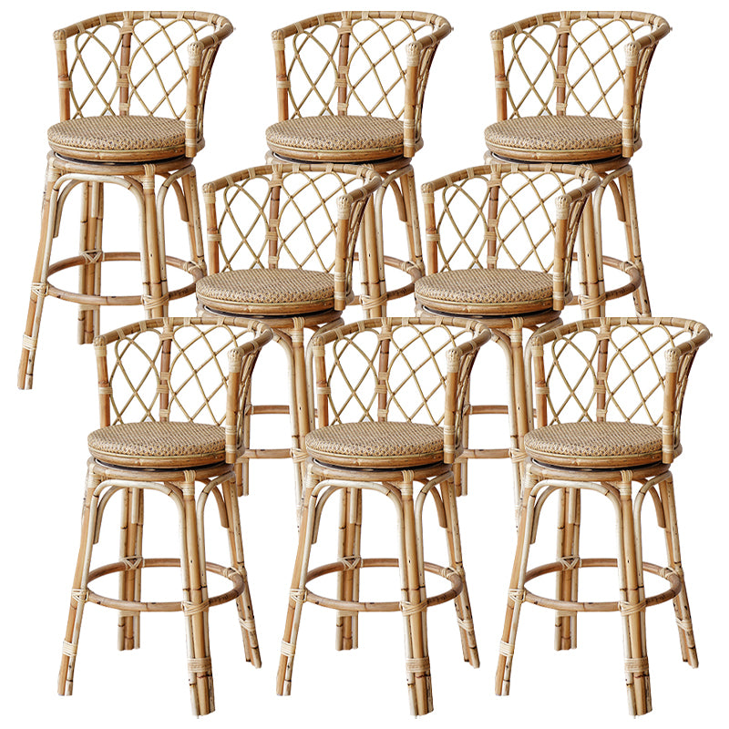 Indoor Solid Wood Bar Stool Modern Rattan Bar Stool with Footrest