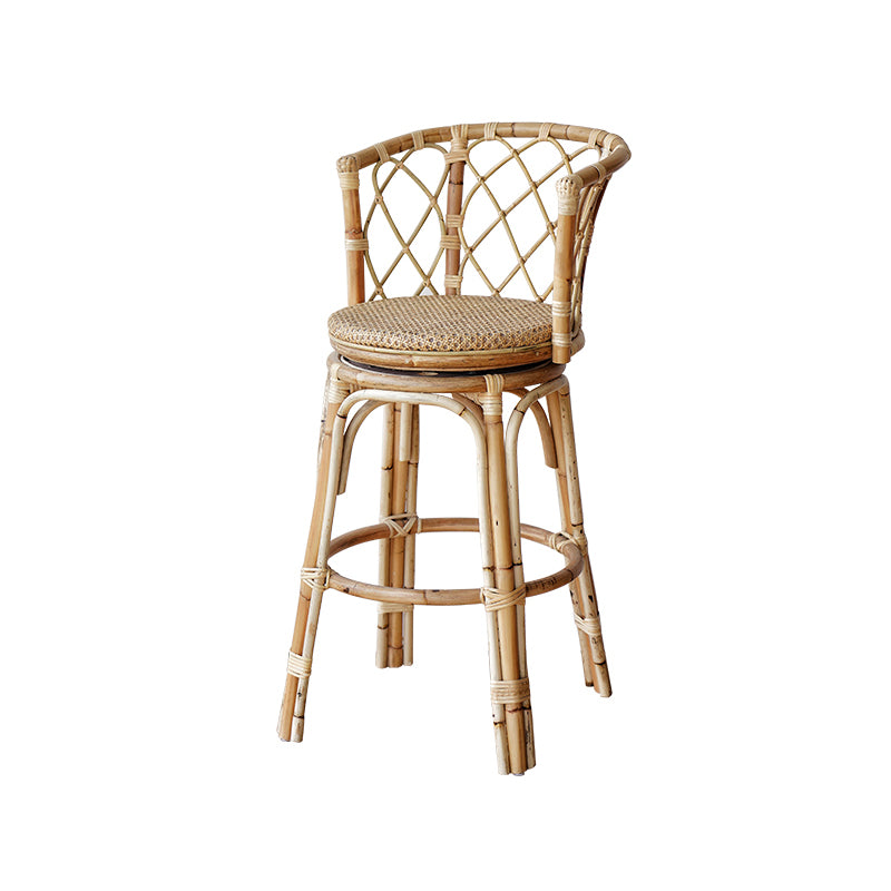 Indoor Solid Wood Bar Stool Modern Rattan Bar Stool with Footrest