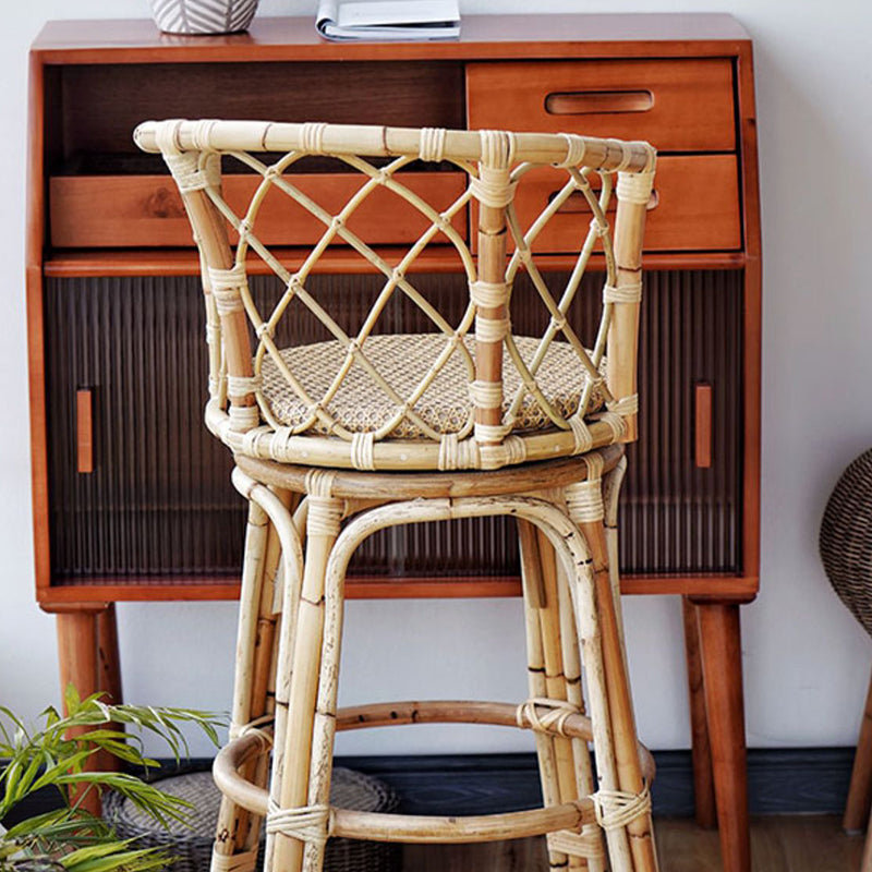 Indoor Solid Wood Bar Stool Modern Rattan Bar Stool with Footrest