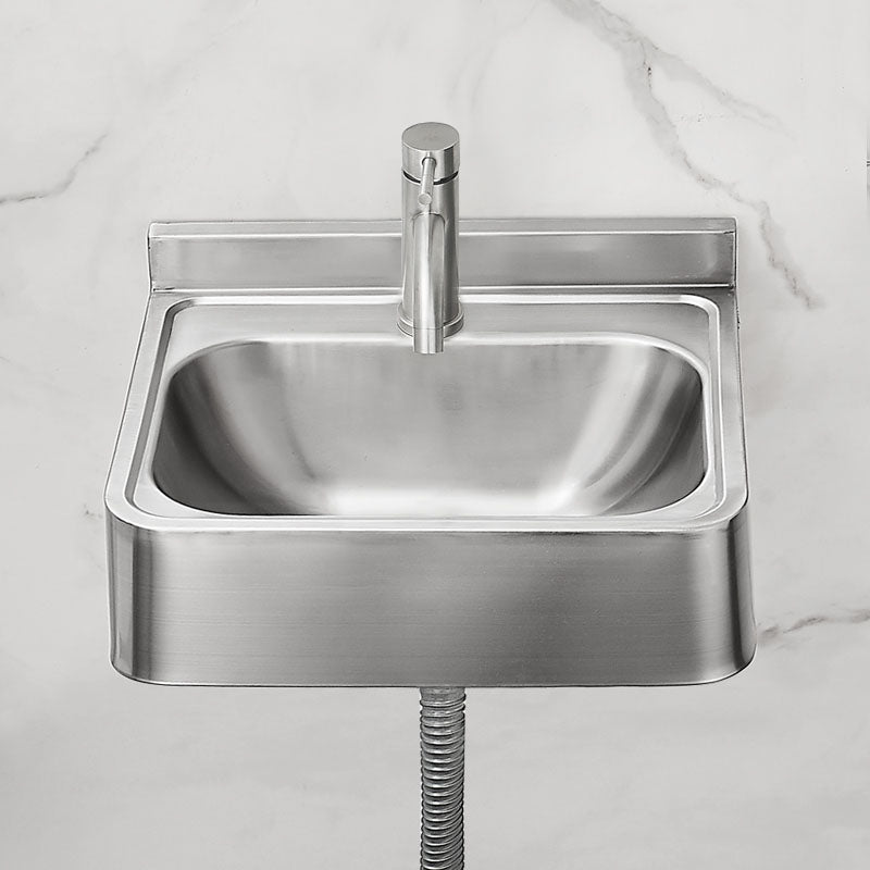Contemporary Bathroom Sink with Pop-Up Drain Metal Rectangular Wall Mount Bathroom Sink