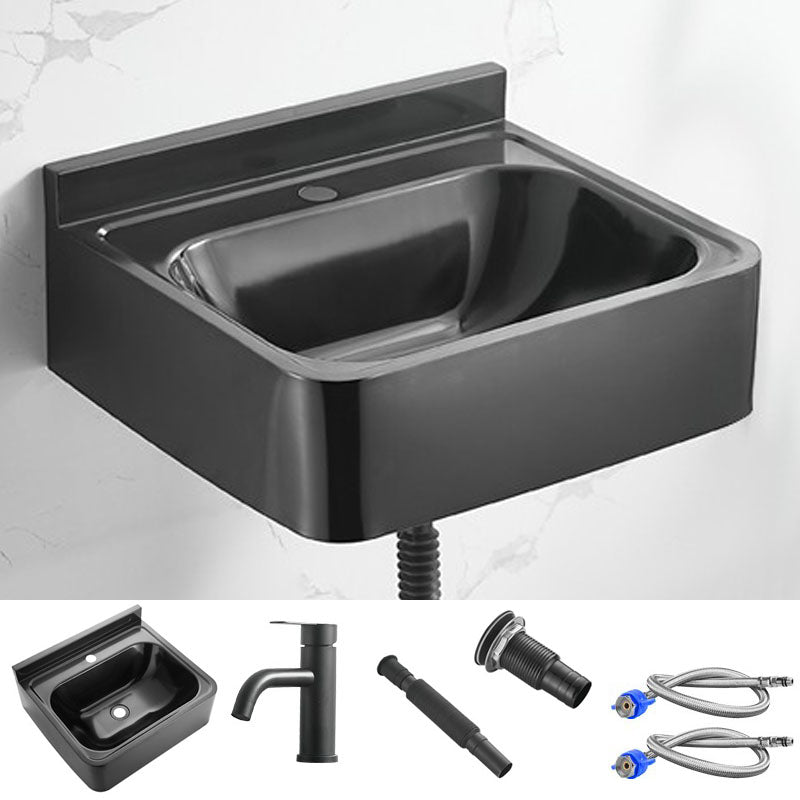 Contemporary Bathroom Sink with Pop-Up Drain Metal Rectangular Wall Mount Bathroom Sink