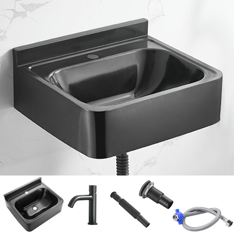 Contemporary Bathroom Sink with Pop-Up Drain Metal Rectangular Wall Mount Bathroom Sink