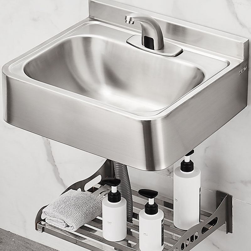 Contemporary Bathroom Sink with Pop-Up Drain Metal Rectangular Wall Mount Bathroom Sink