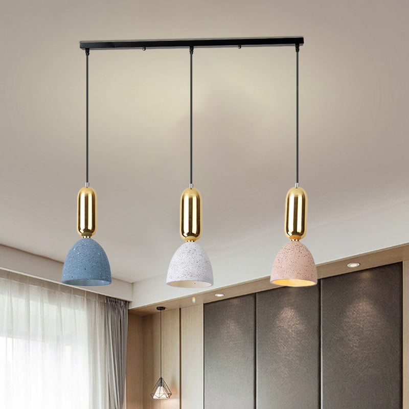 Macaron Dome Cluster Pendant Light Terrazzo 3 Lights Restaurant Ceiling Lamp in White-Pink-Blue with Linear Canopy